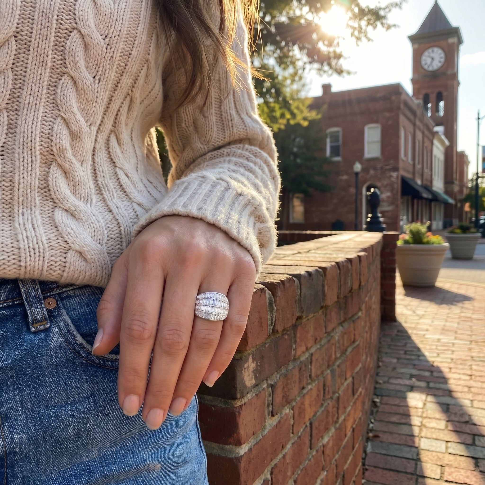 Baguette Diamond Wide Band Ring | 18K White Gold | Multi-Row Channel Set Statement Ring - Brownee Jewelers