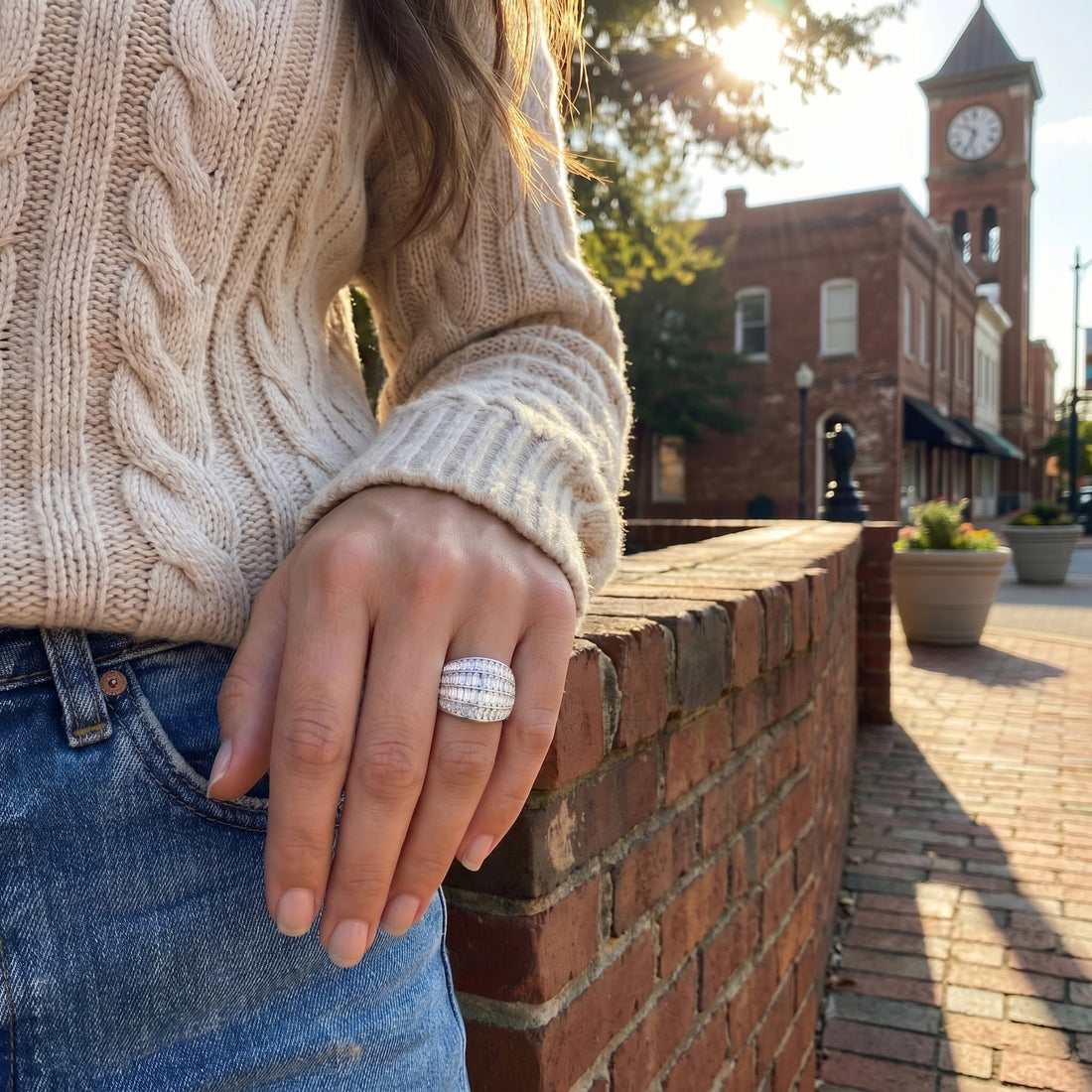 Baguette Diamond Wide Band Ring | 18K White Gold | Multi-Row Channel Set Statement Ring - Brownee Jewelers