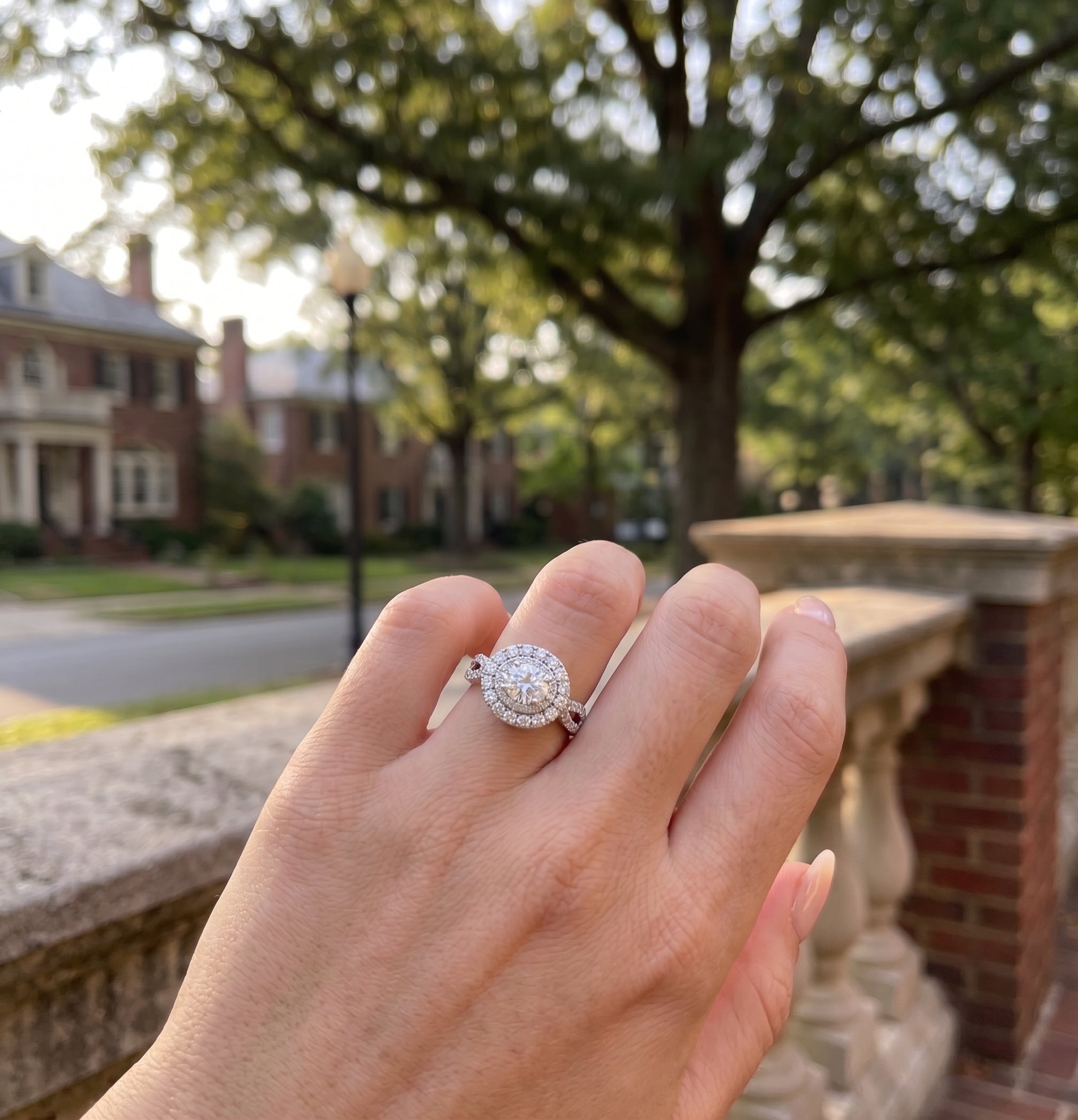 Oval Center Diamond with Double Halo Diamond Ring in 14K White Gold