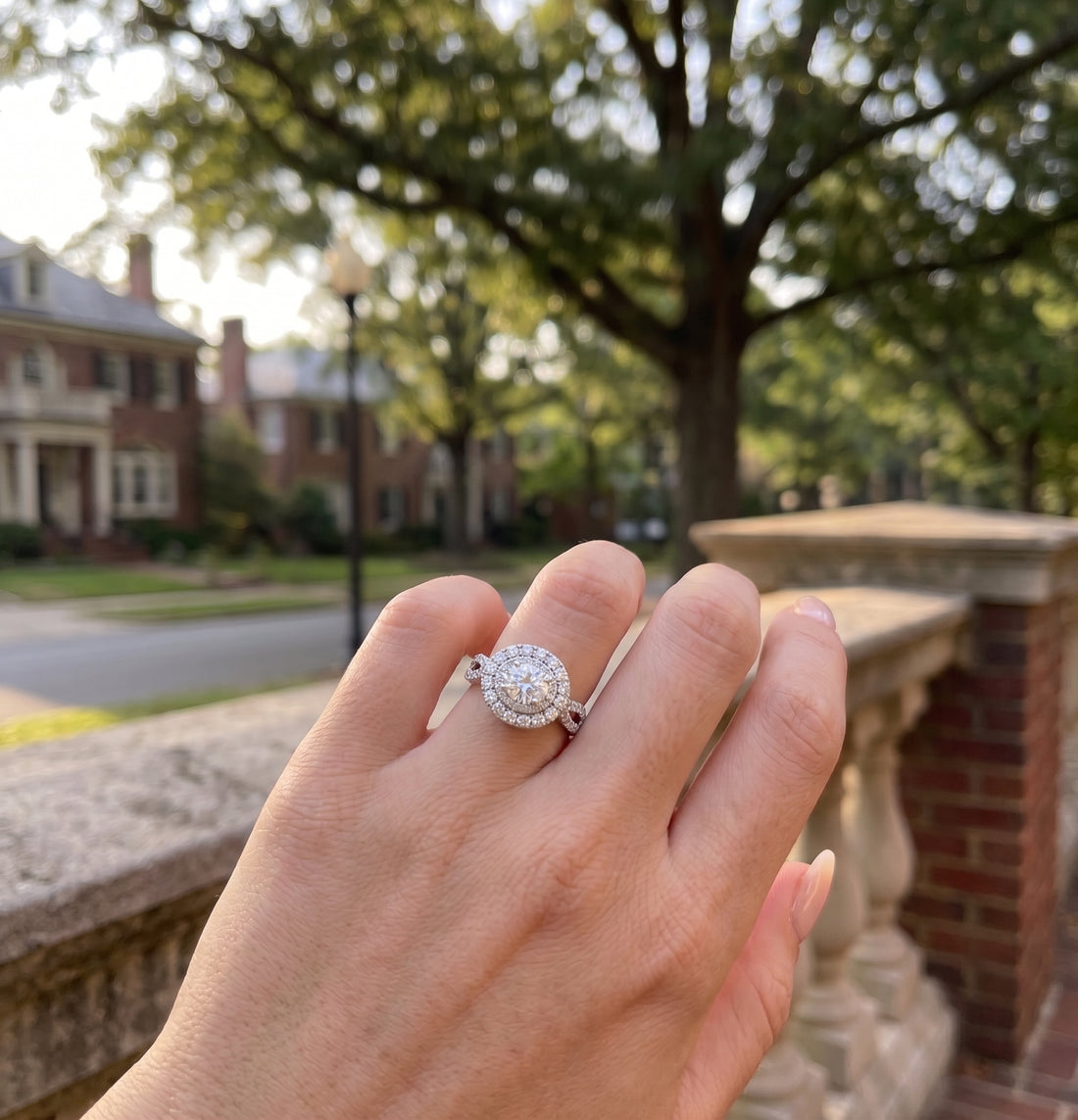 Oval Center Diamond with Double Halo Diamond Ring in 14K White Gold