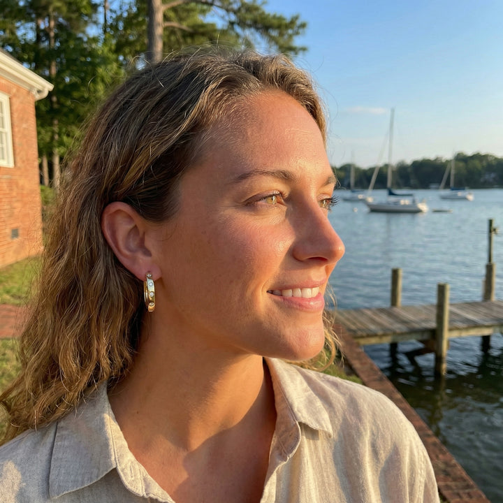 Bezel-Set Diamond Hoop Earrings | 14K Yellow Gold | Round Diamonds | Hinged Hoops - Brownee Jewelers