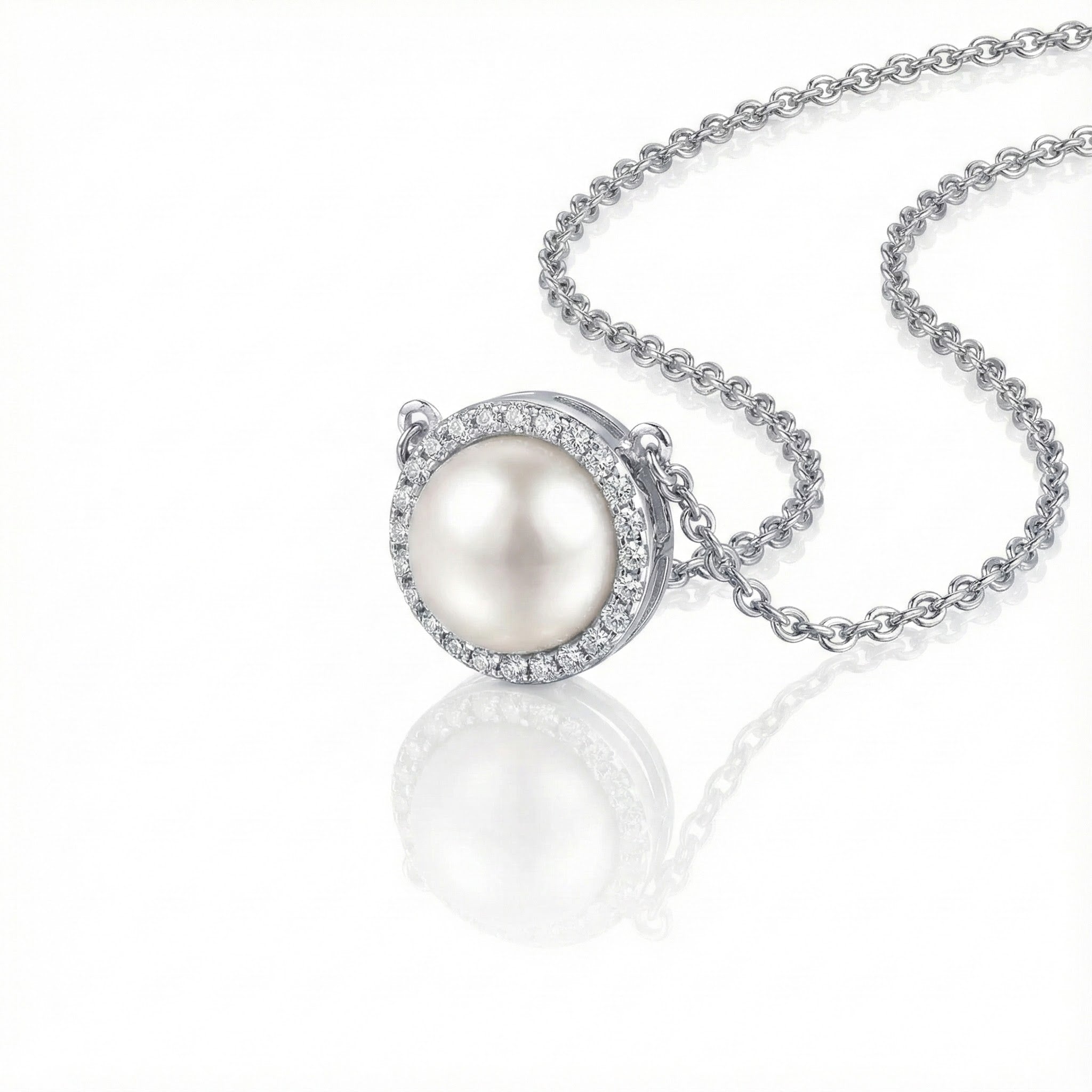 Freshwater Cultured Pearl Halo Pendant | Sterling Silver | CZ Accents | 18" Necklace - Brownee Jewelers