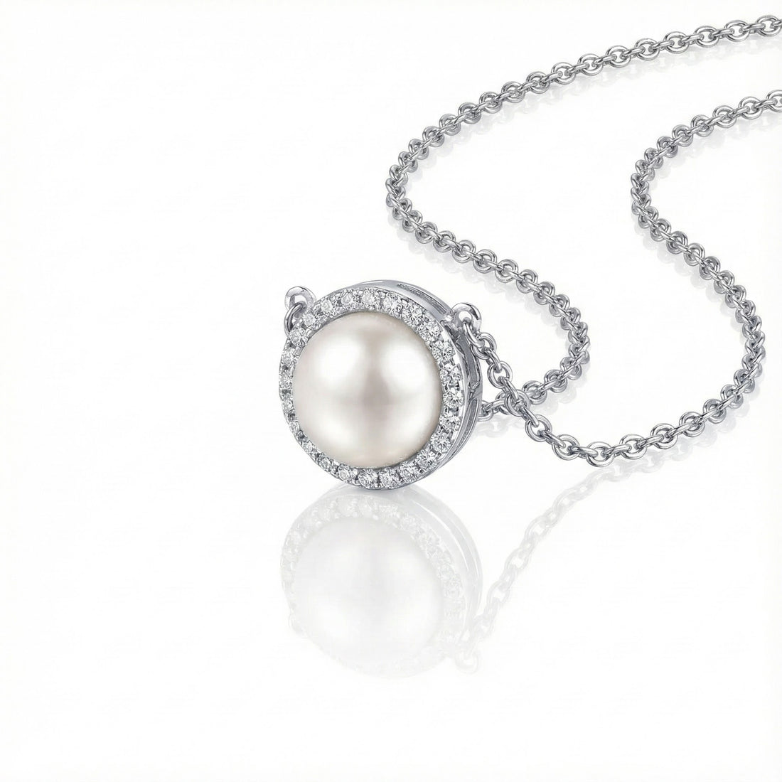 Freshwater Cultured Pearl Halo Pendant | Sterling Silver | CZ Accents | 18" Necklace - Brownee Jewelers