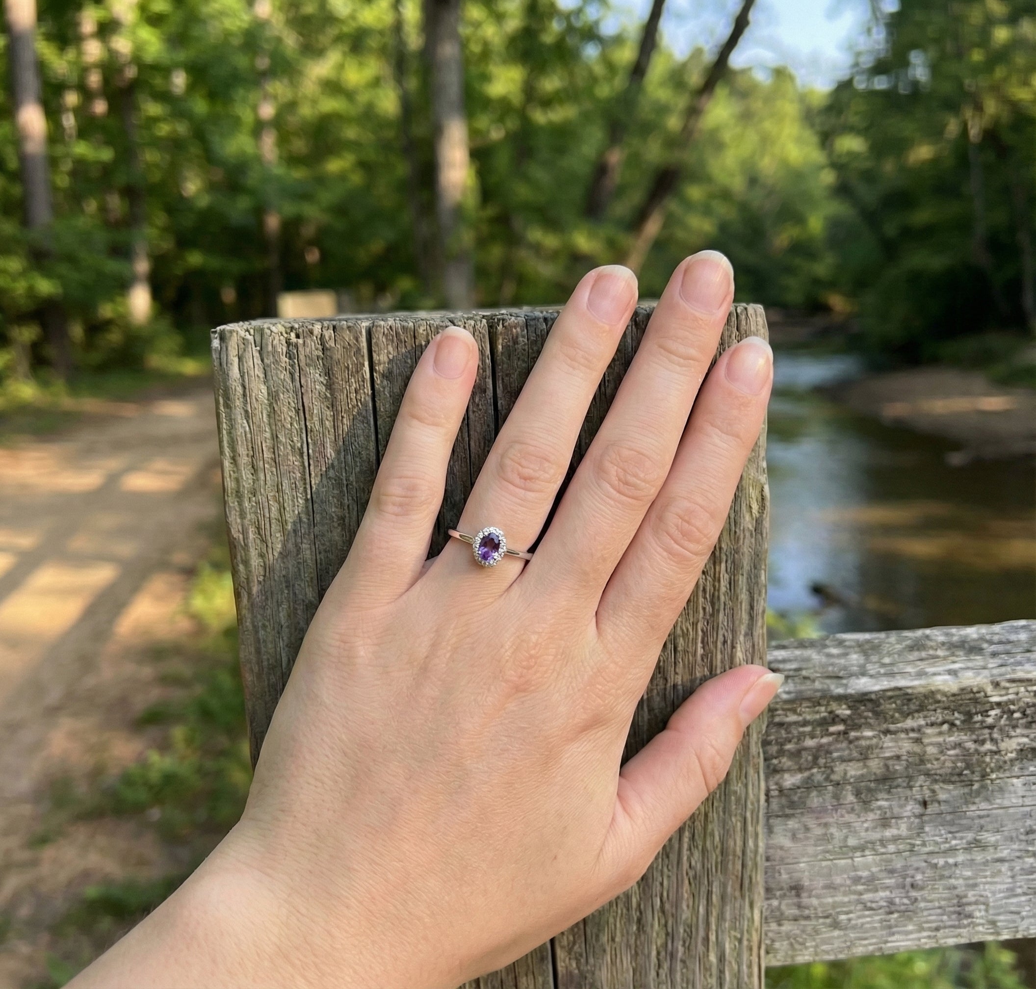Amethyst & Diamond Halo Ring, 0.07 ctw