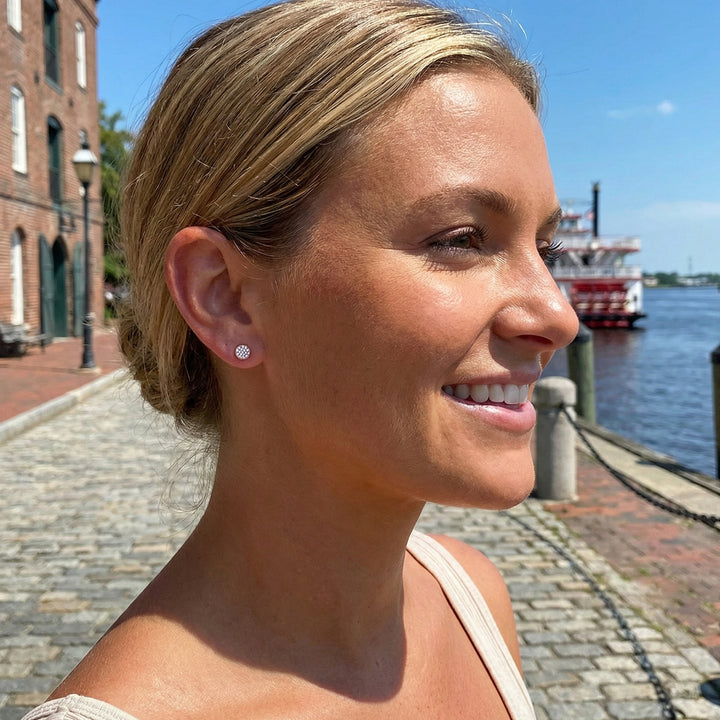 Diamond Pavé Circle Stud Earrings | 14K Rose Gold | 0.07 ctw | Classic Disc Studs - Brownee Jewelers