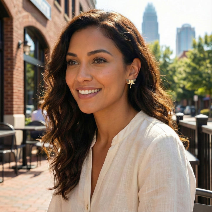 Le Vian® 14K Honey Gold™ Dragonfly Earrings with Chocolate Ombré® & Nude Diamonds™ (.36ctw) Bring whimsical elegance to your jewelry collection with these Le Vian® dragonfly stud earrings, crafted in rich 14K Honey Gold™