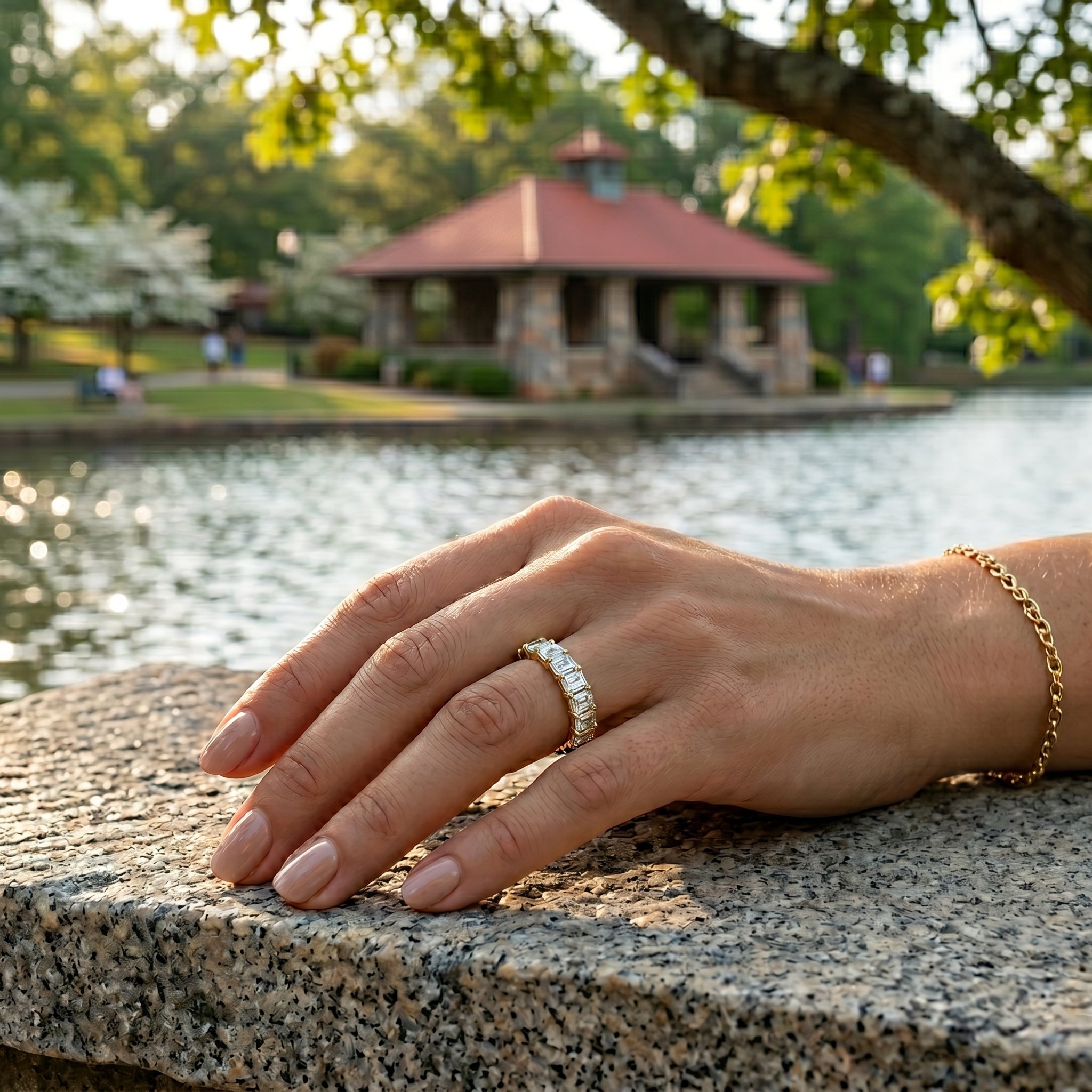 Asscher Cut Lab-Grown Diamond Band | 14K Yellow Gold | 1.30 CTW | Step-Cut Eternity Style - Brownee Jewelers