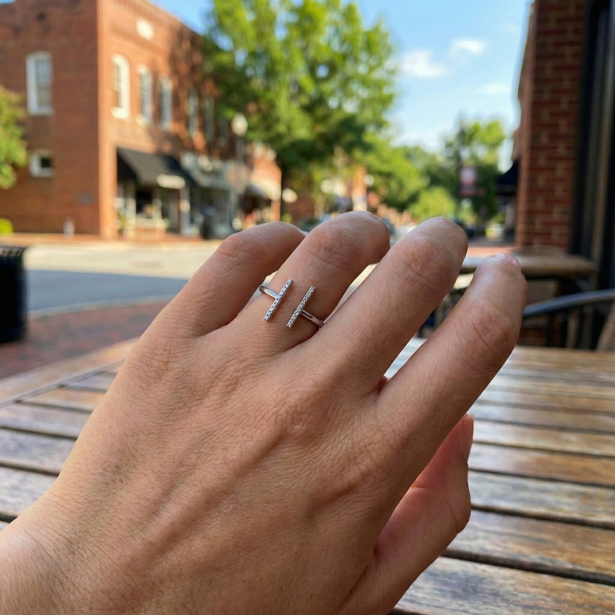 Diamond Open Bar Ladies Ring | 14K White Gold | 0.06 ctw | Modern Minimalist Band - Brownee Jewelers