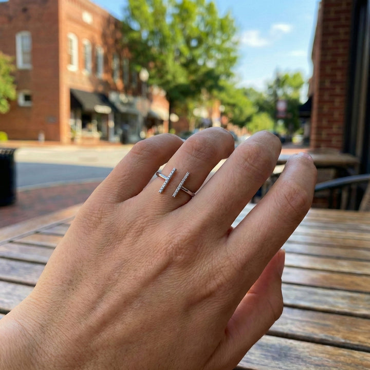 Diamond Open Bar Ladies Ring | 14K White Gold | 0.06 ctw | Modern Minimalist Band - Brownee Jewelers