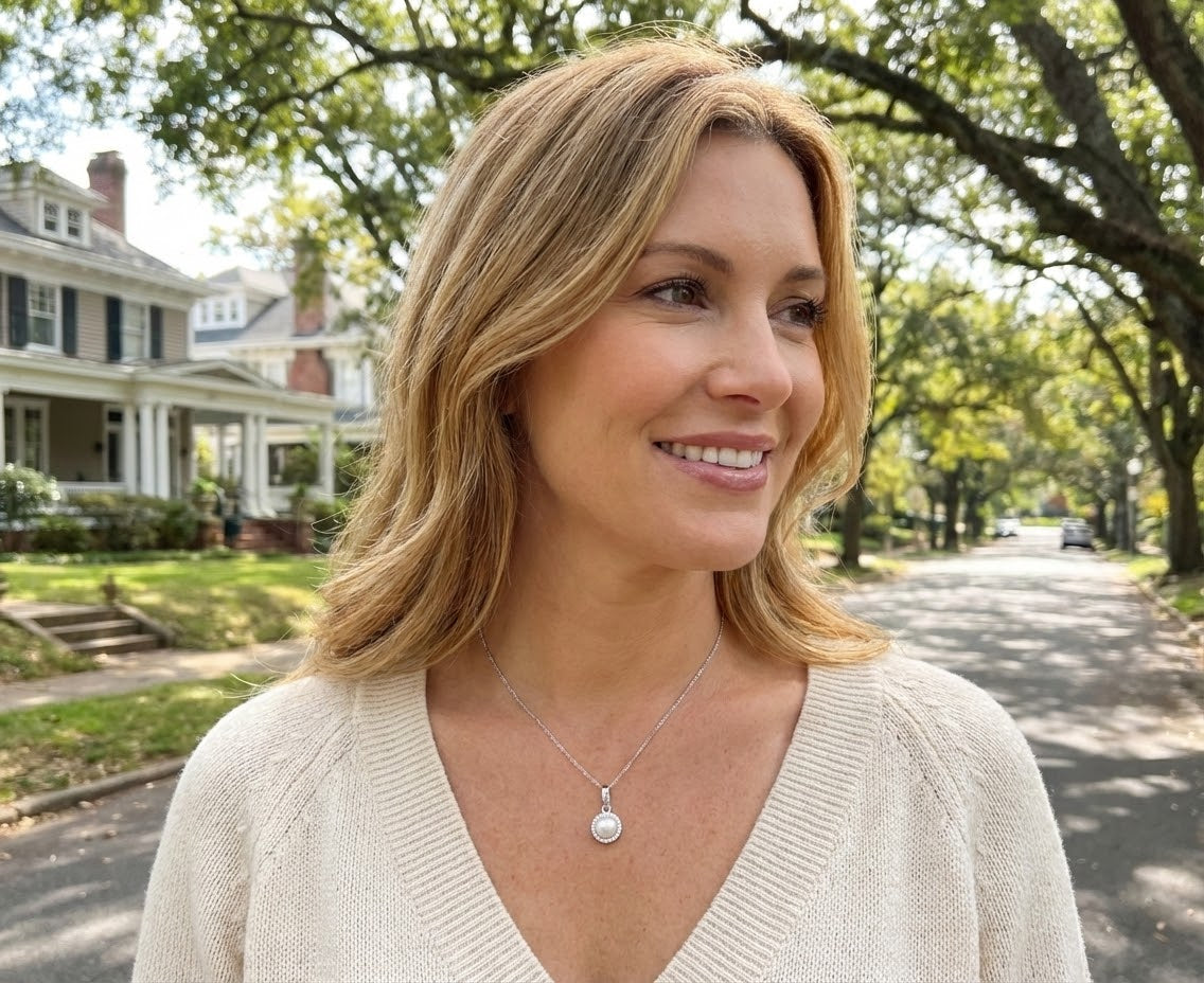 Pearl & Diamond Halo Pendant in 10K White Gold