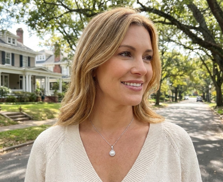 Pearl Diamond Halo Pendant, 5 mm | 10K White Gold | 0.07 ctw | Classic Halo - Brownee Jewelers