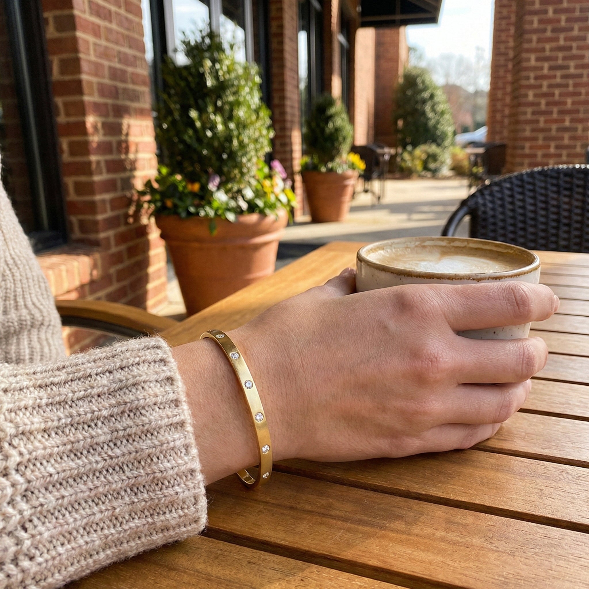 Lucky 7 Cuff Bracelet | Gold Plated / Sterling Silver | Bezel Accent Cuff | Size M - Brownee Jewelers