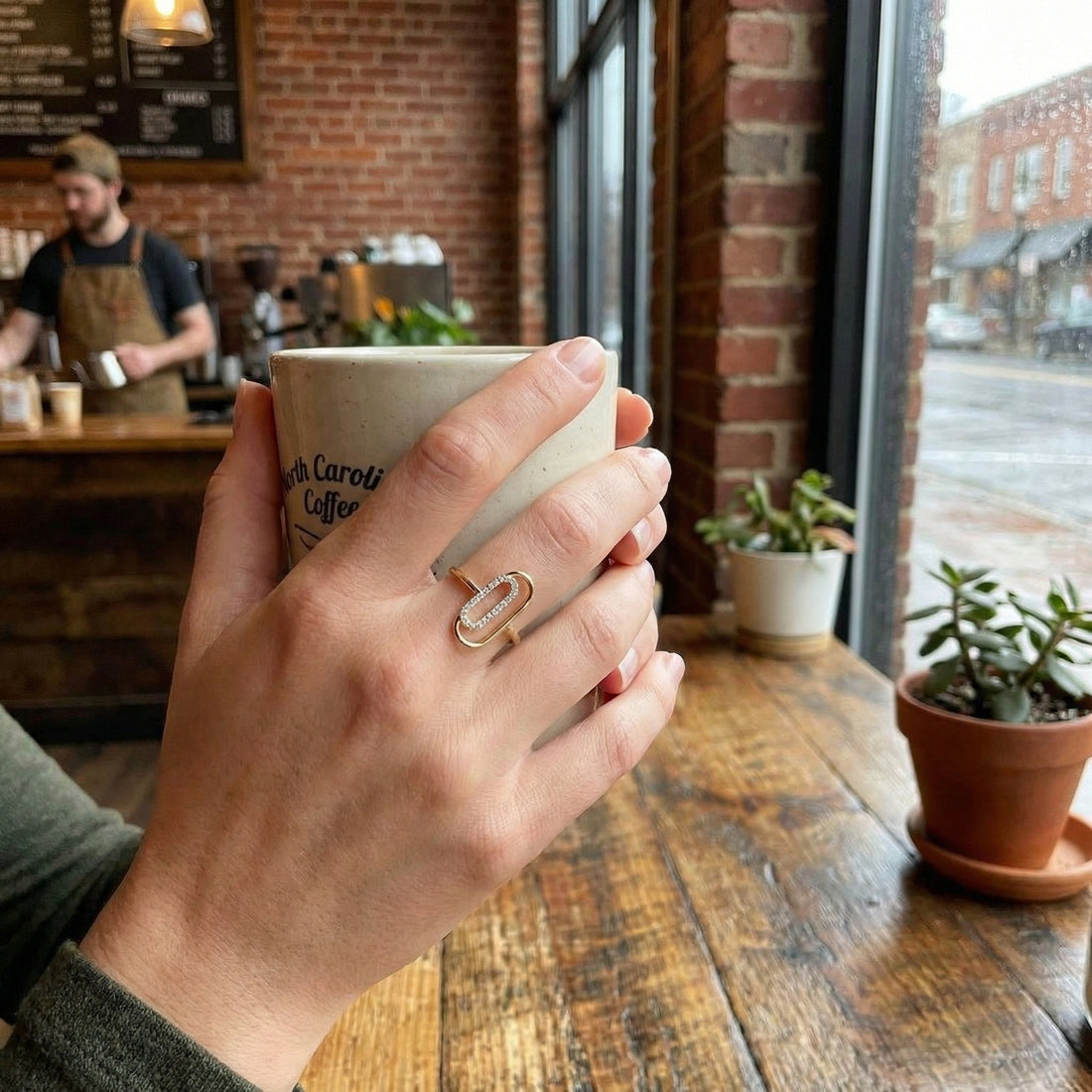 Diamond Paperclip Ring | 10K Yellow Gold | Pavé Link Design - Brownee Jewelers
