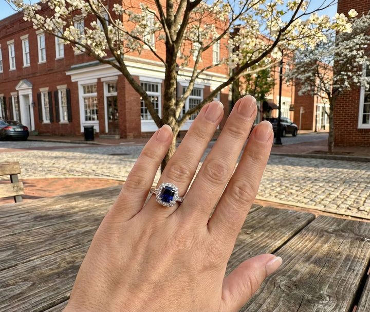 Lafonn Cushion-Cut Sapphire Halo Engagement Ring