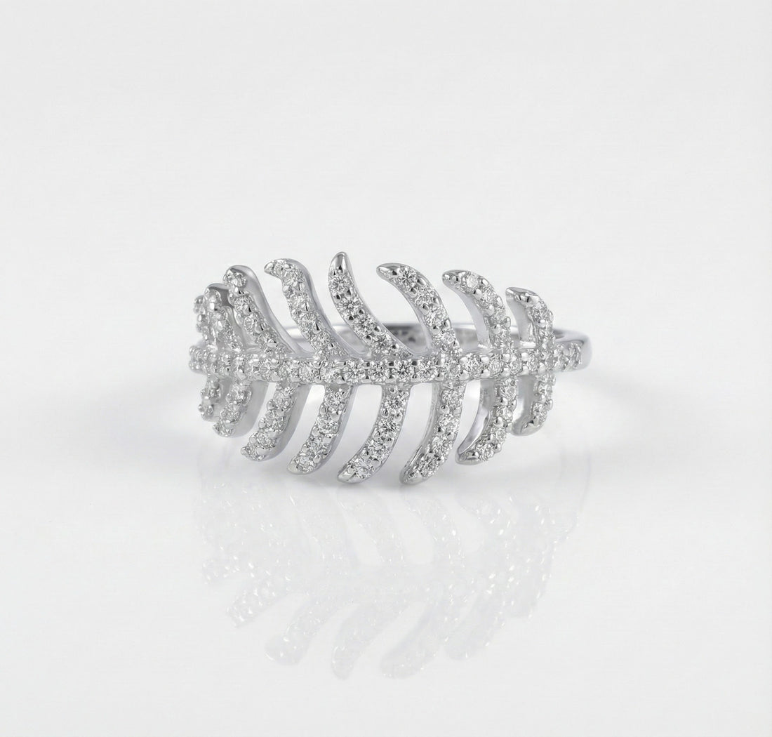 CZ Feather Ring | Sterling Silver | Pavé Cubic Zirconia | Statement Band - Brownee Jewelers
