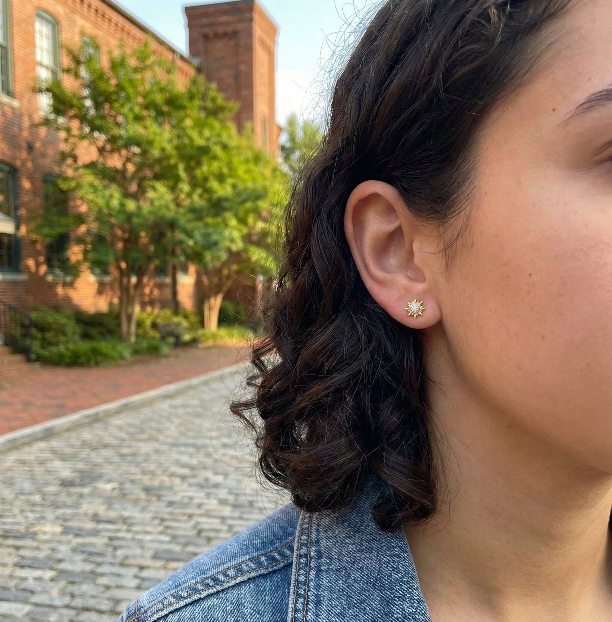 Diamond Pavé Sun Stud Earrings | 14K Yellow Gold | 0.08 ctw | Stud Earrings - Brownee Jewelers