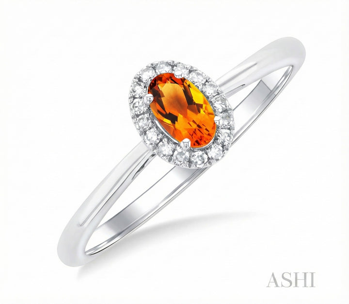 Citrine & Diamond Halo Ring, 0.07 ctw | 10K White Gold | - Brownee Jewelers