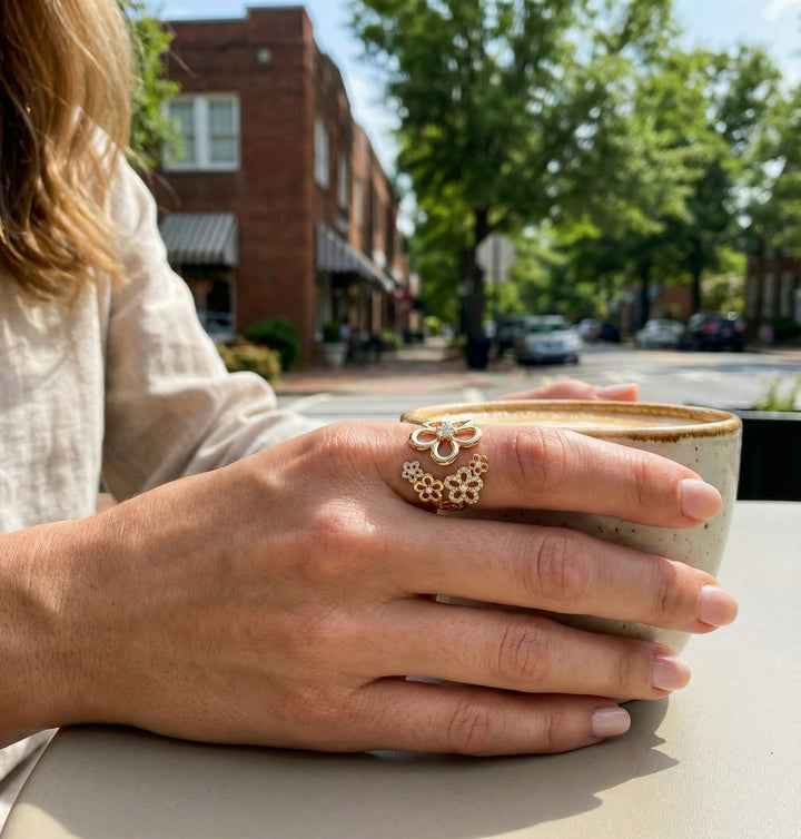 Diamond Floral Openwork Wide Ring | 14K Yellow Gold | Statement Fashion Ring - Brownee Jewelers