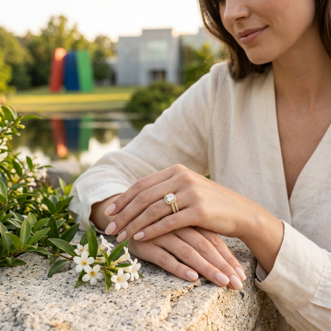 Princess Cut Diamond Bridal Set | 14K Yellow Gold | Halo Diamond Engagement Ring Set | Approx. 1 CT Center - Brownee Jewelers