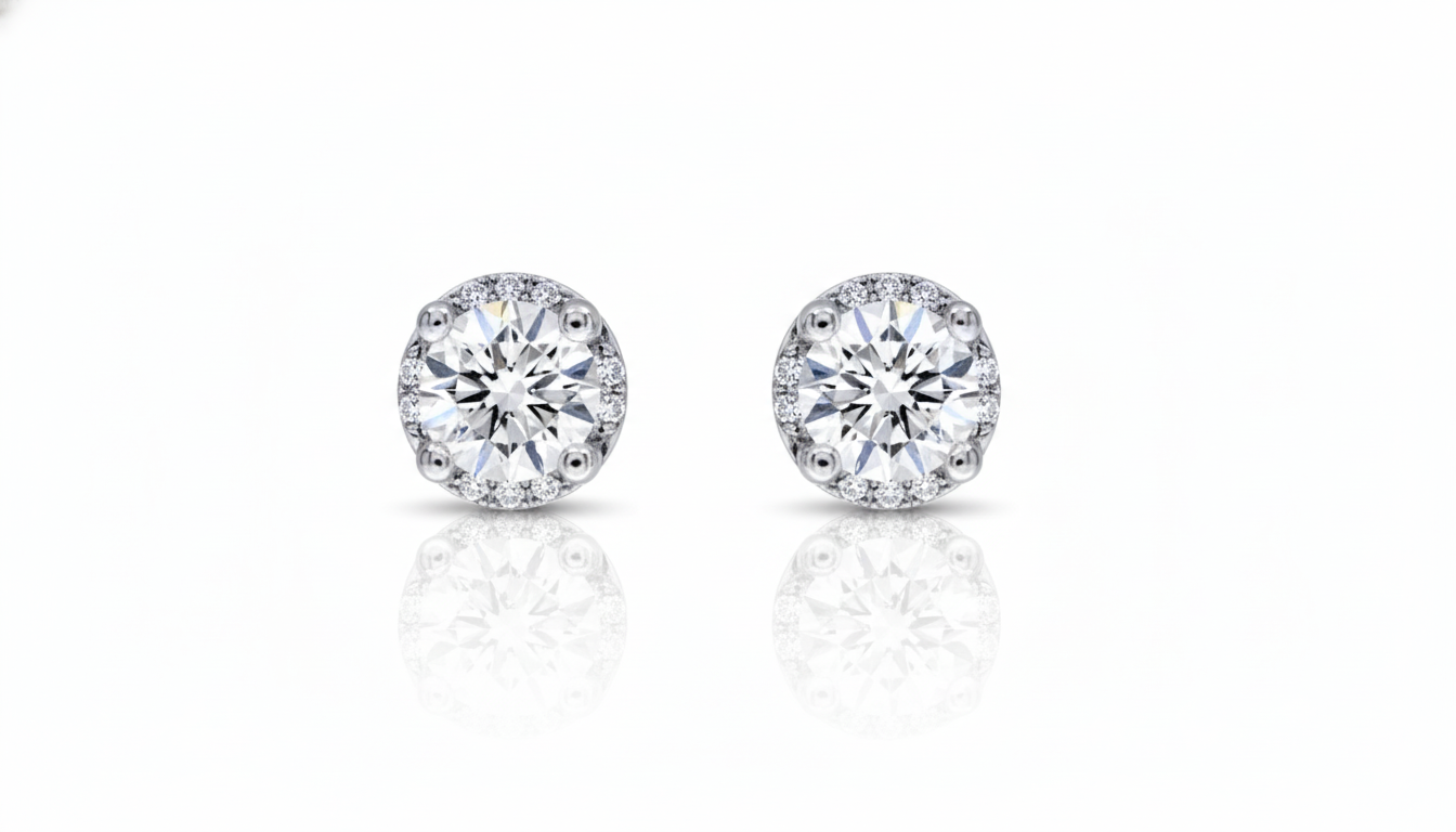 10K White Gold 1ct Total Weight Diamond Hidden Halo Stud Earrings