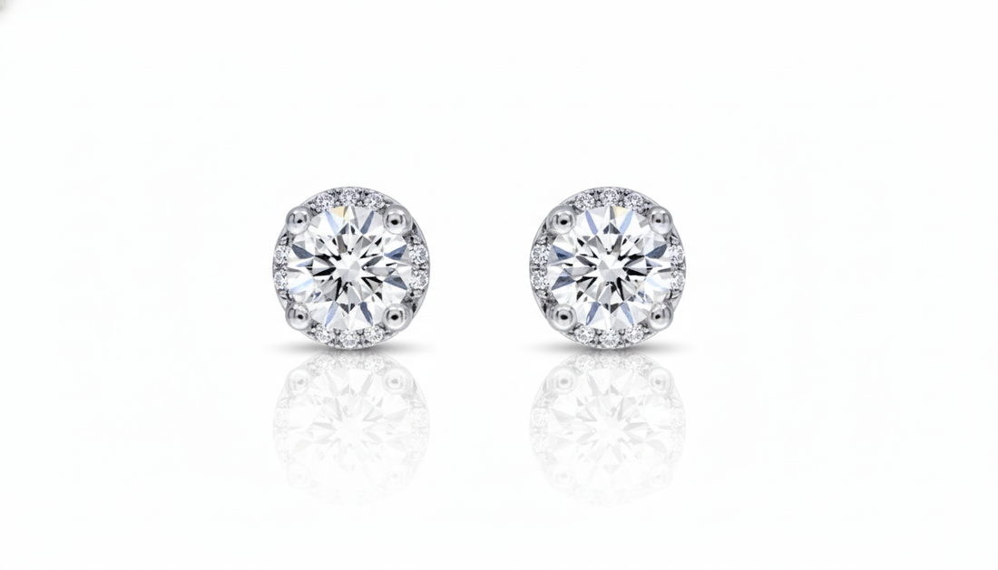 10K White Gold 1ct Total Weight Diamond Hidden Halo Stud Earrings