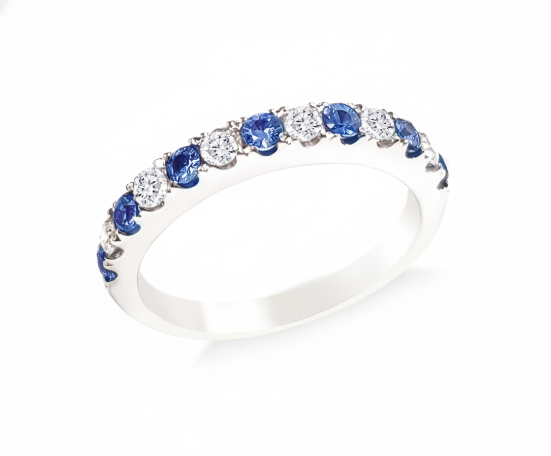 14K White Gold .34ct Sapphire & .22ct Diamond Band