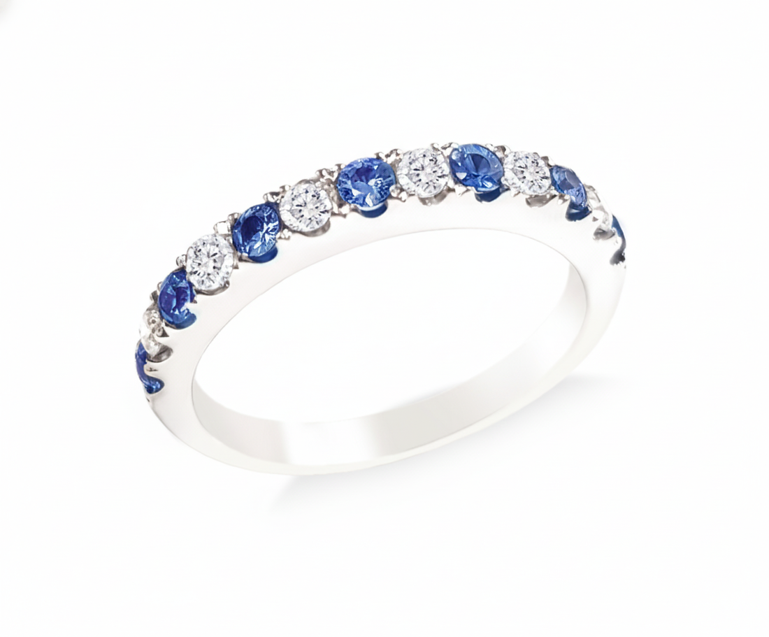 14K White Gold .34ct Sapphire & .22ct Diamond Band