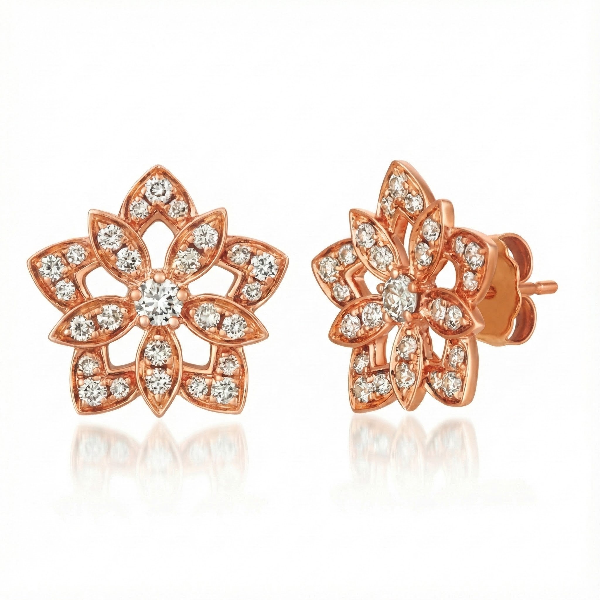 Le Vian® Nude Diamonds™ Floral Earrings – 14K Rose Gold Radiant and romantic, these exquisite Le Vian Nude Diamonds™ earrings feature an elegant floral design illuminated by a dazzling array of round white diamonds