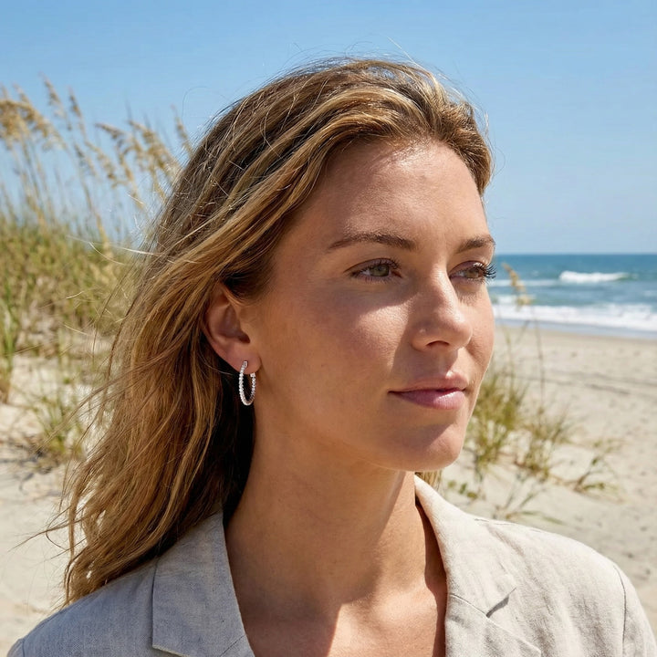 Inside-Out CZ Hoop Earrings | Sterling Silver | Hinged Hoops - Brownee Jewelers