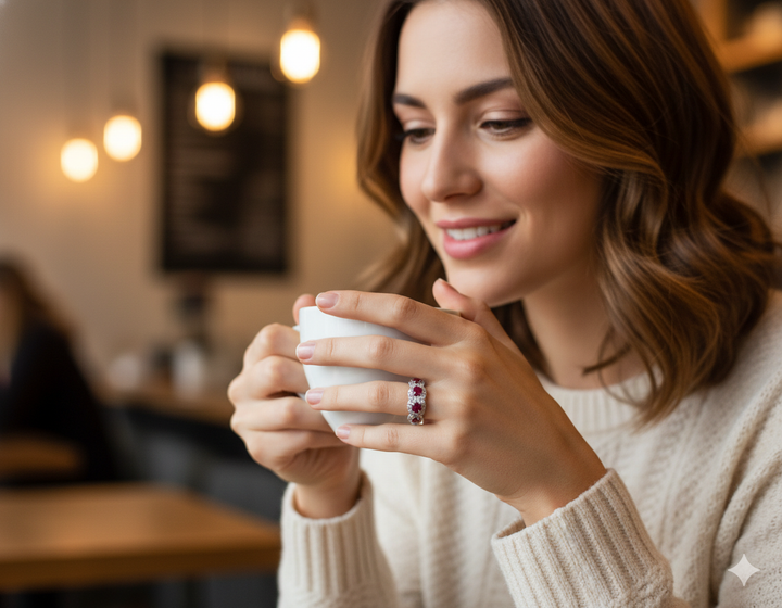 14K White Gold .98ct Ruby & .43ct Diamond Five-Stone Ring