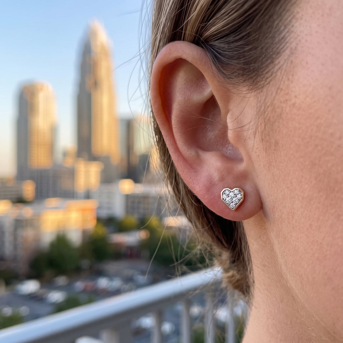 Pavé Heart Lab-Grown Diamond Stud Earrings | 10K Yellow Gold | 0.25 CTW Lab Diamond | Screw Back Studs | LGE49325-25 - Brownee Jewelers