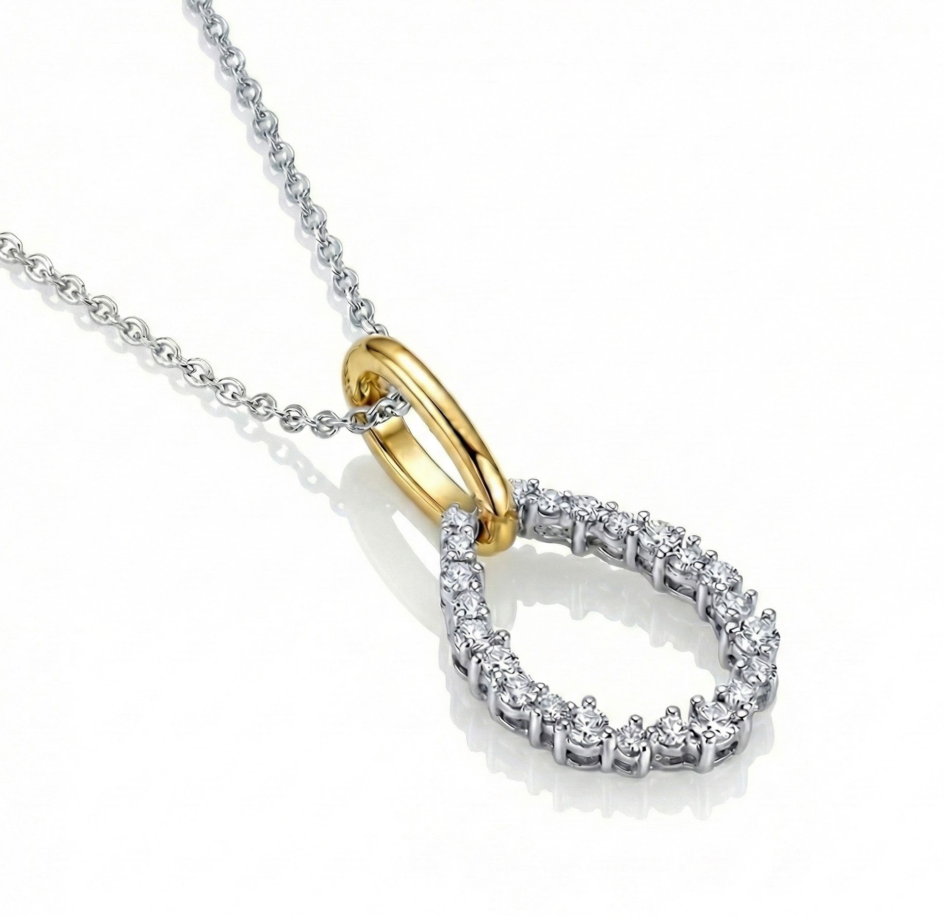 Lafonn | Teardrop CZ Pendant Necklace | Two-Tone Sterling Silver | 0.53 ctw | Open Drop Design - Brownee Jewelers