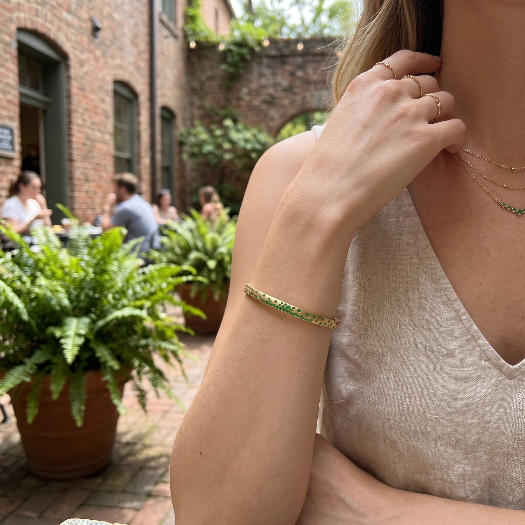 Tsavorite Narrow Bangle Bracelet | 14K Yellow Gold | 0.94 ct Tsavorite - Brownee Jewelers