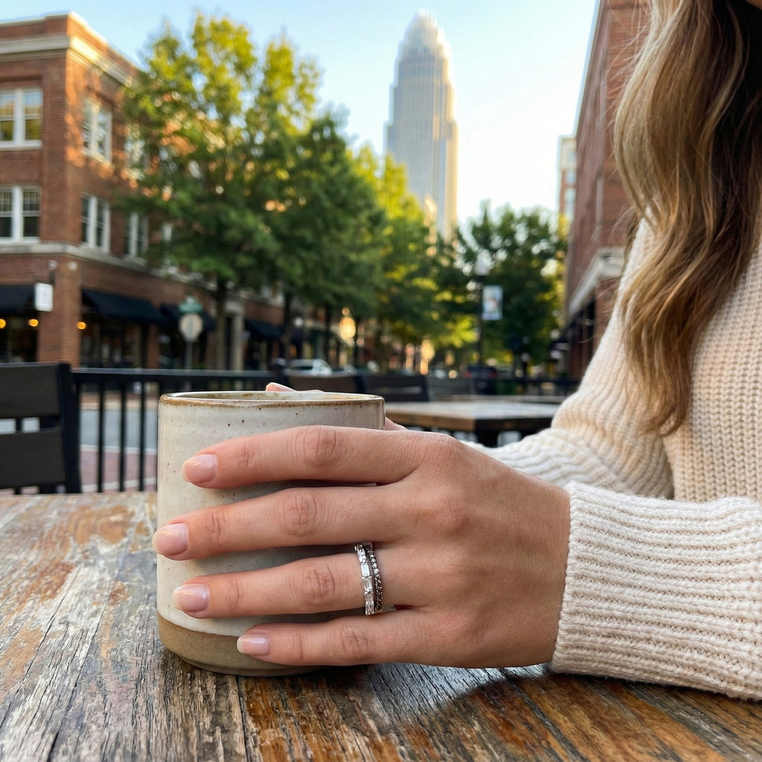 Baguette & Round Diamond Band | 14K White Gold | 0.60 ctw | Chocolate & Vanilla Diamonds® - Brownee Jewelers
