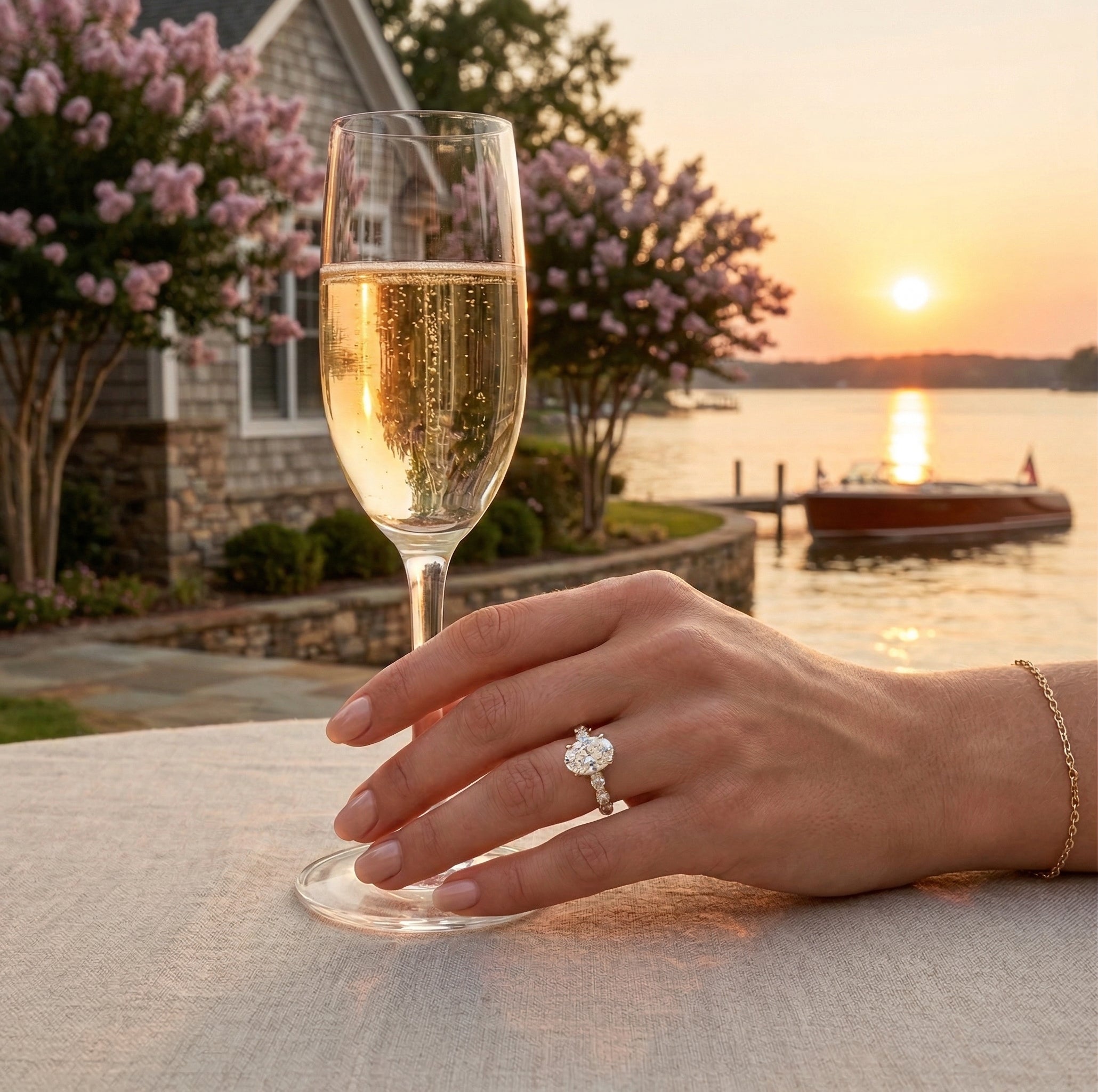 Oval Lab-Grown Diamond Engagement Ring | 14K Two-Tone Gold | 2.11 ct Oval | Marquise & Round Accents | G Color, VS2 | Floral Band Design - Brownee Jewelers