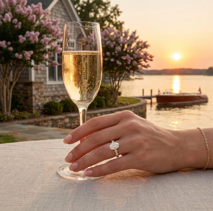 Oval Lab-Grown Diamond Engagement Ring | 14K Two-Tone Gold | 2.11 ct Oval | Marquise & Round Accents | G Color, VS2 | Floral Band Design - Brownee Jewelers