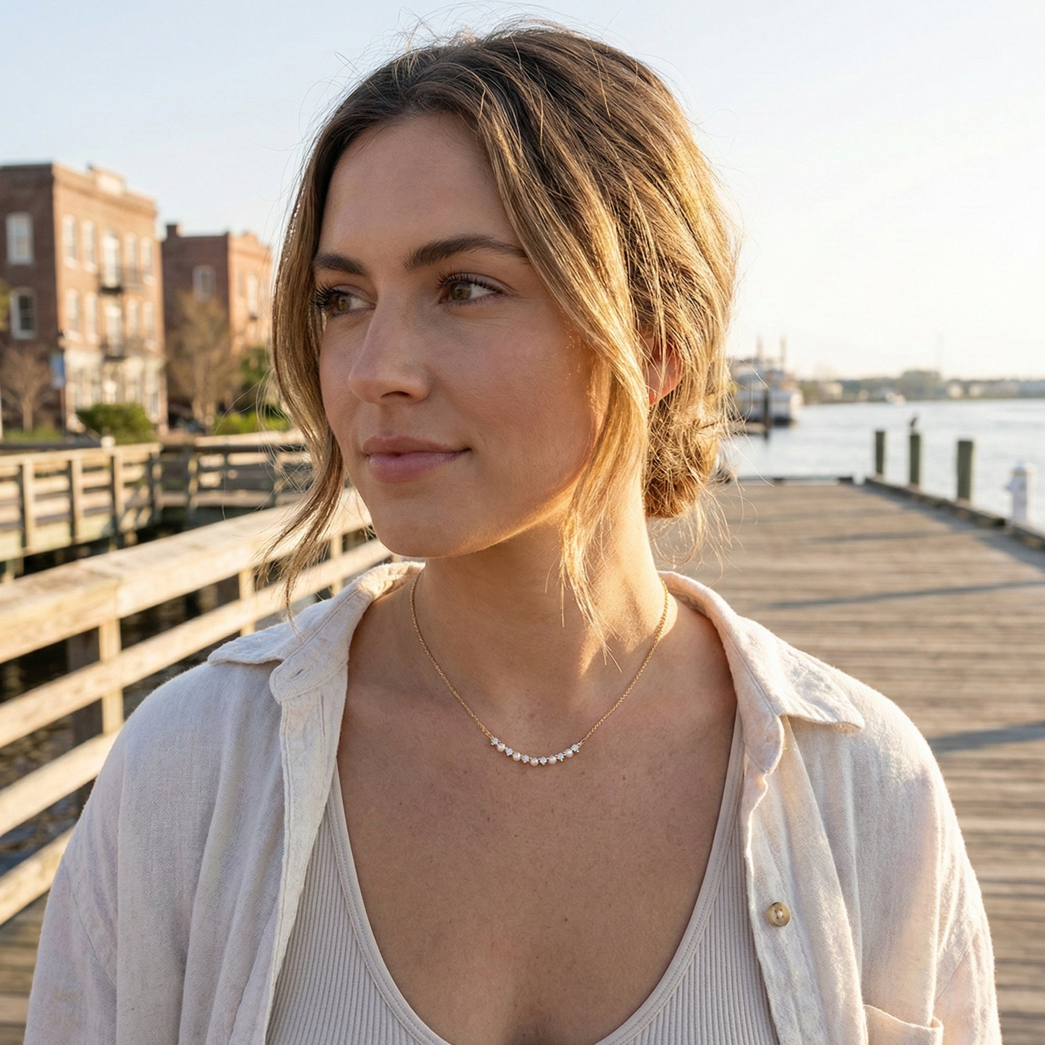 Diamond & Cultured Pearl Necklace | 14K Yellow Gold | 0.12 ctw Diamonds - Brownee Jewelers