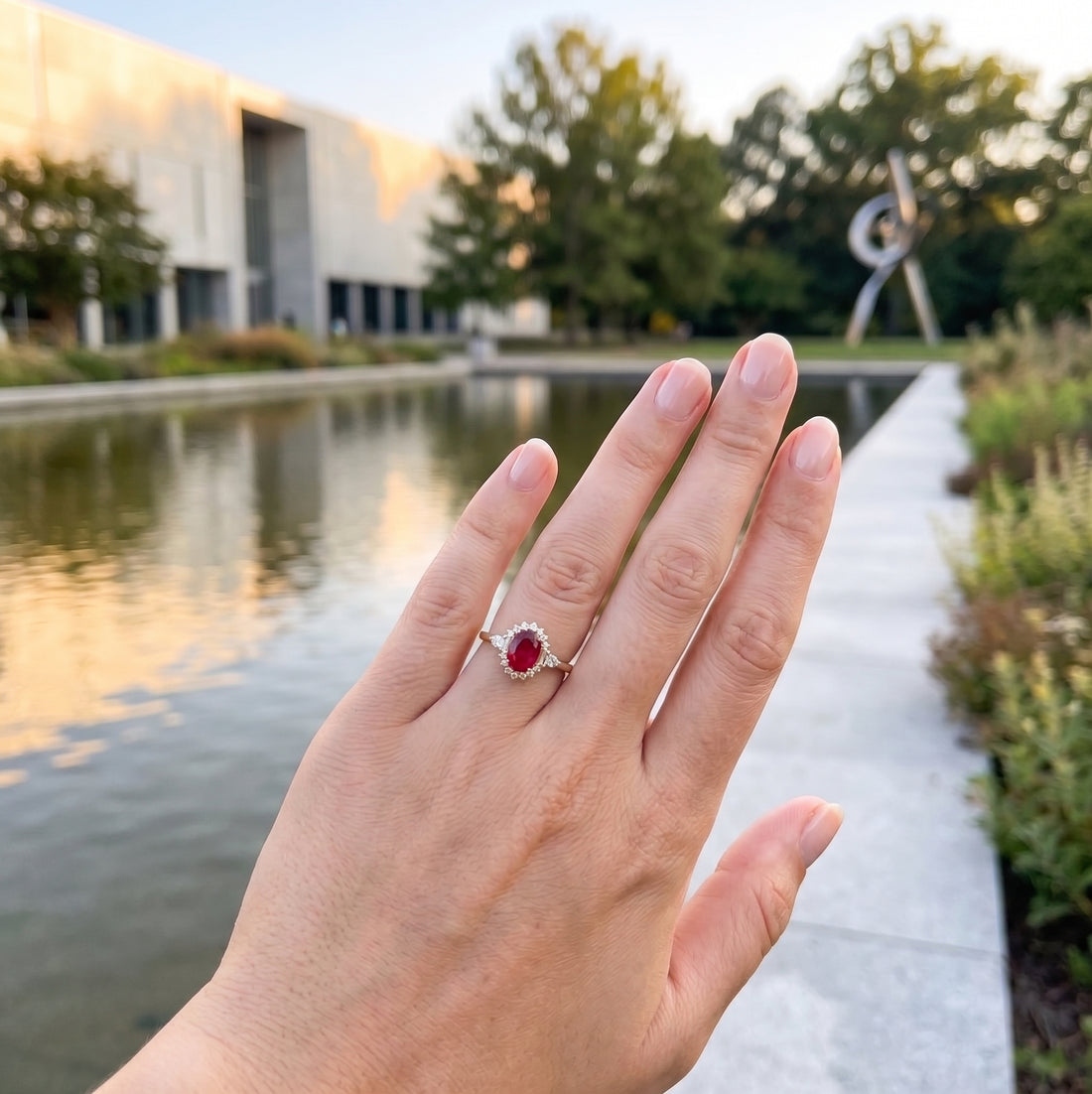 Oval Ruby & Lab-Grown Diamond Halo Ring | 1.65 ct Ruby | 0.40 ctw Diamonds | 10K Yellow Gold - Brownee Jewelers