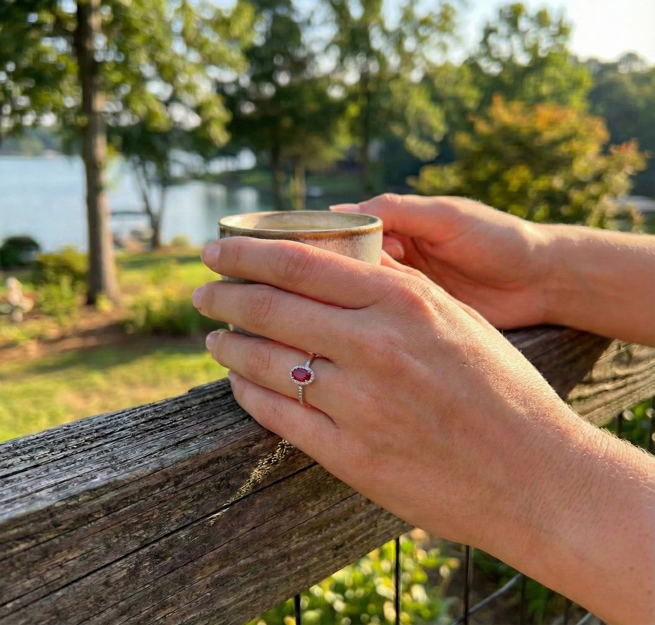 Garnet & Diamond Halo Ring, 0.07 ctw