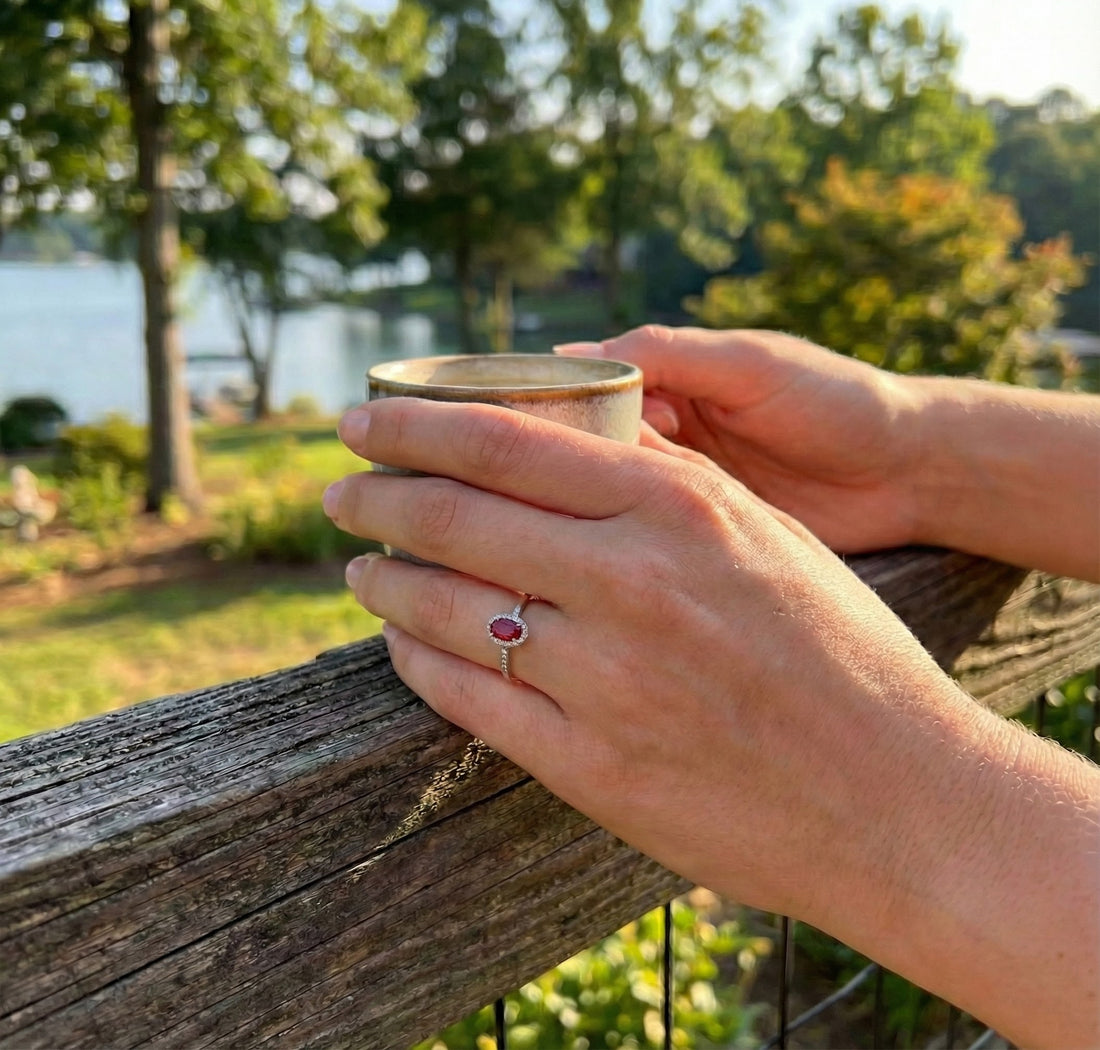Garnet & Diamond Halo Ring, 0.07 ctw