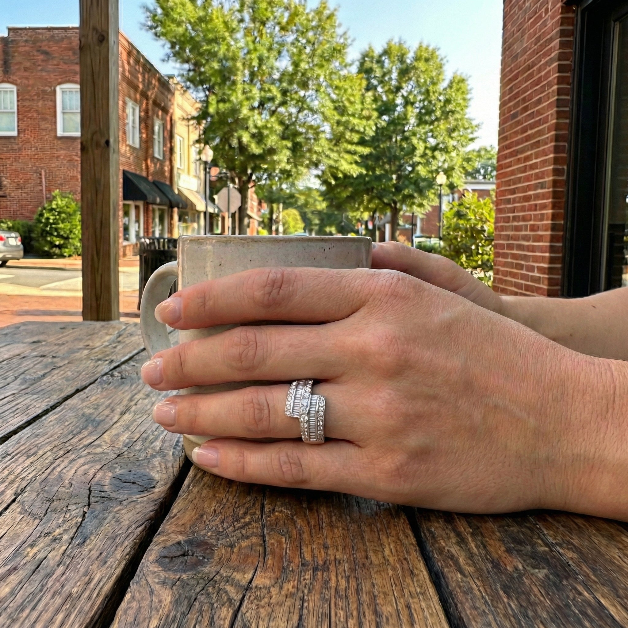 Baguette & Round Diamond Diamond Wrap Ring | 18K White Gold | Multi-Row Diamond Ring | Statement Wrap Design - Brownee Jewelers