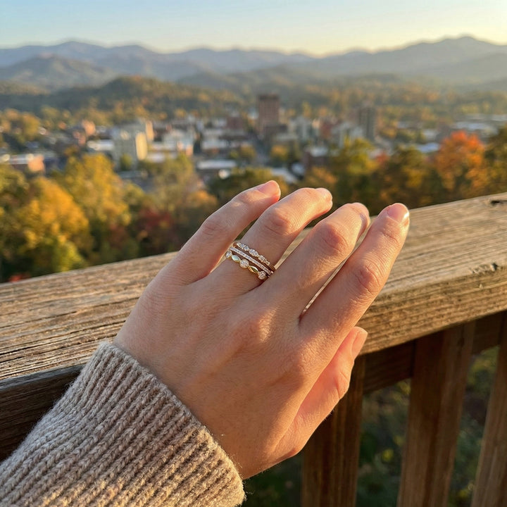 Shiny Three Stackable Rings | Diamond Triple Stackable Ring Set | Gold Plated / Sterling Silver | Size 8 Ring Set - Brownee Jewelers