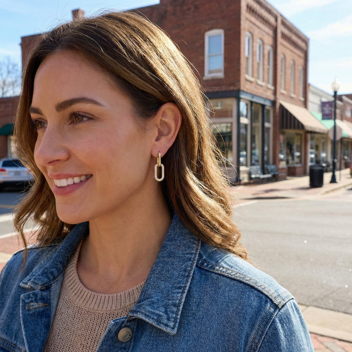 Diamond Pavé Link Drop Earrings