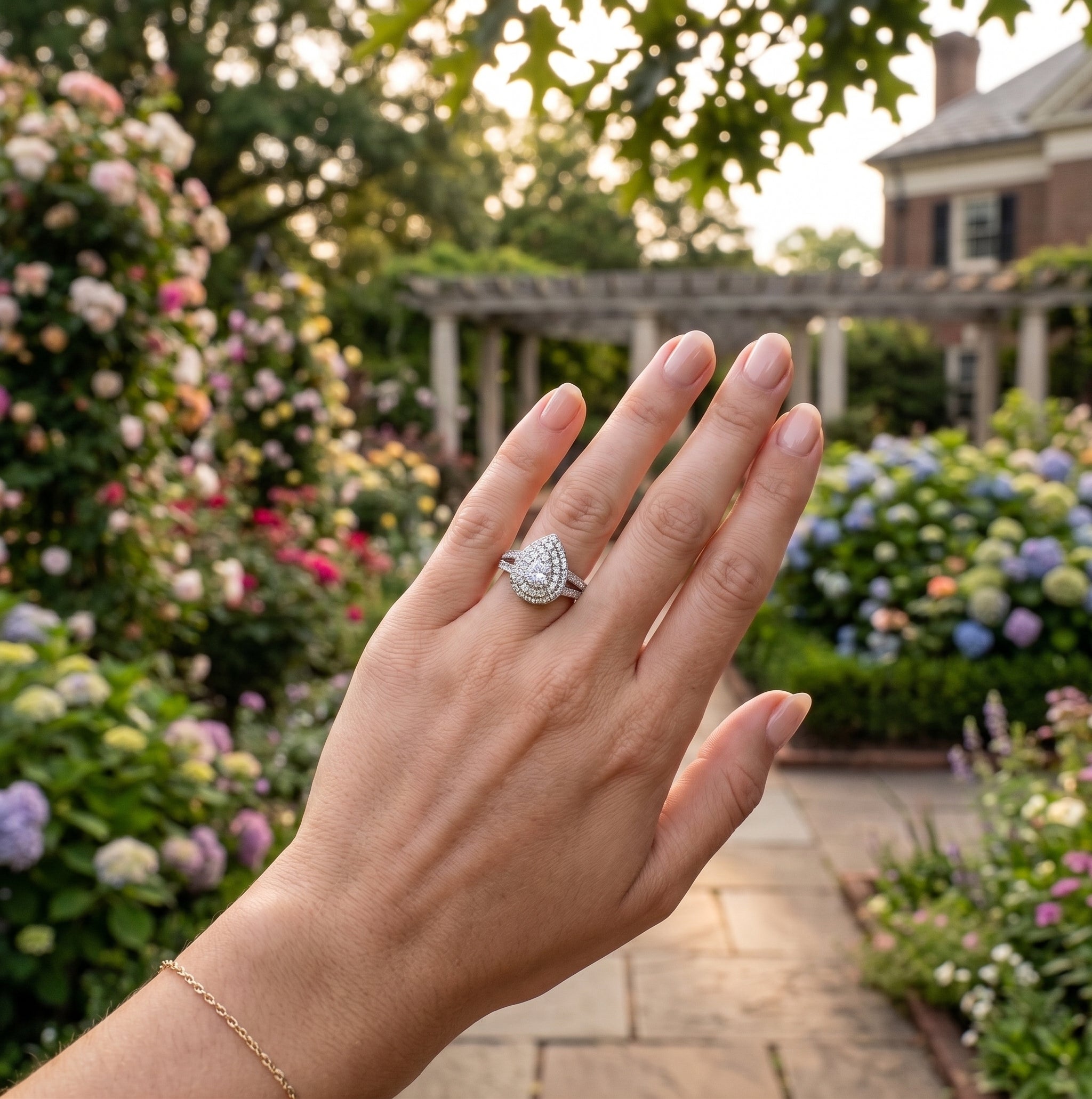 85 Round Diamonds in the Shape of Pear Cluster Engagement Ring in 14K White Gold