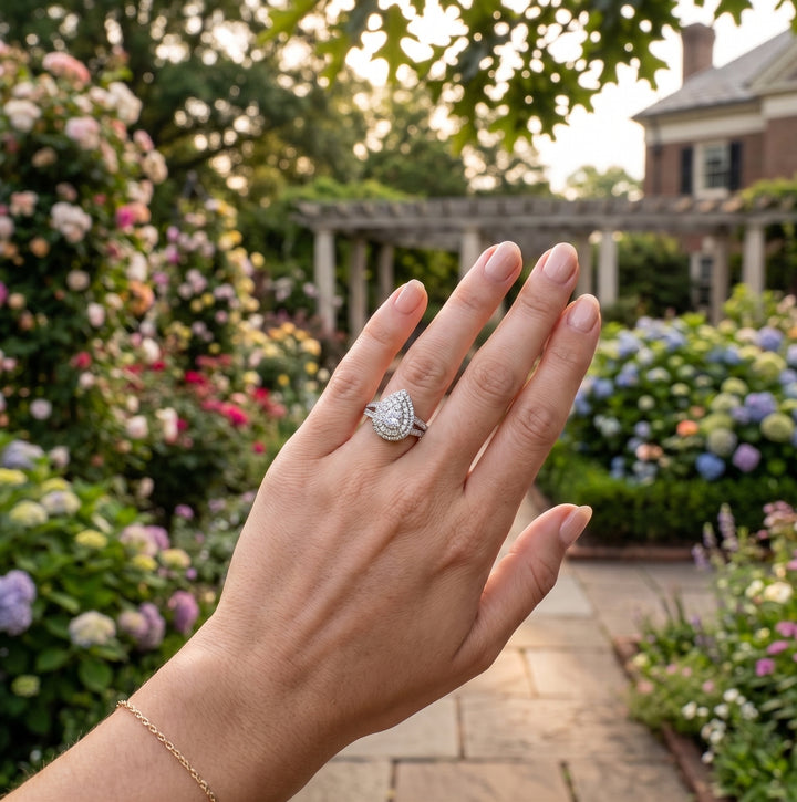 Pear Cluster Diamond Ring | 14K White Gold | 85 Round Diamonds | JAGi22346001 - Brownee Jewelers