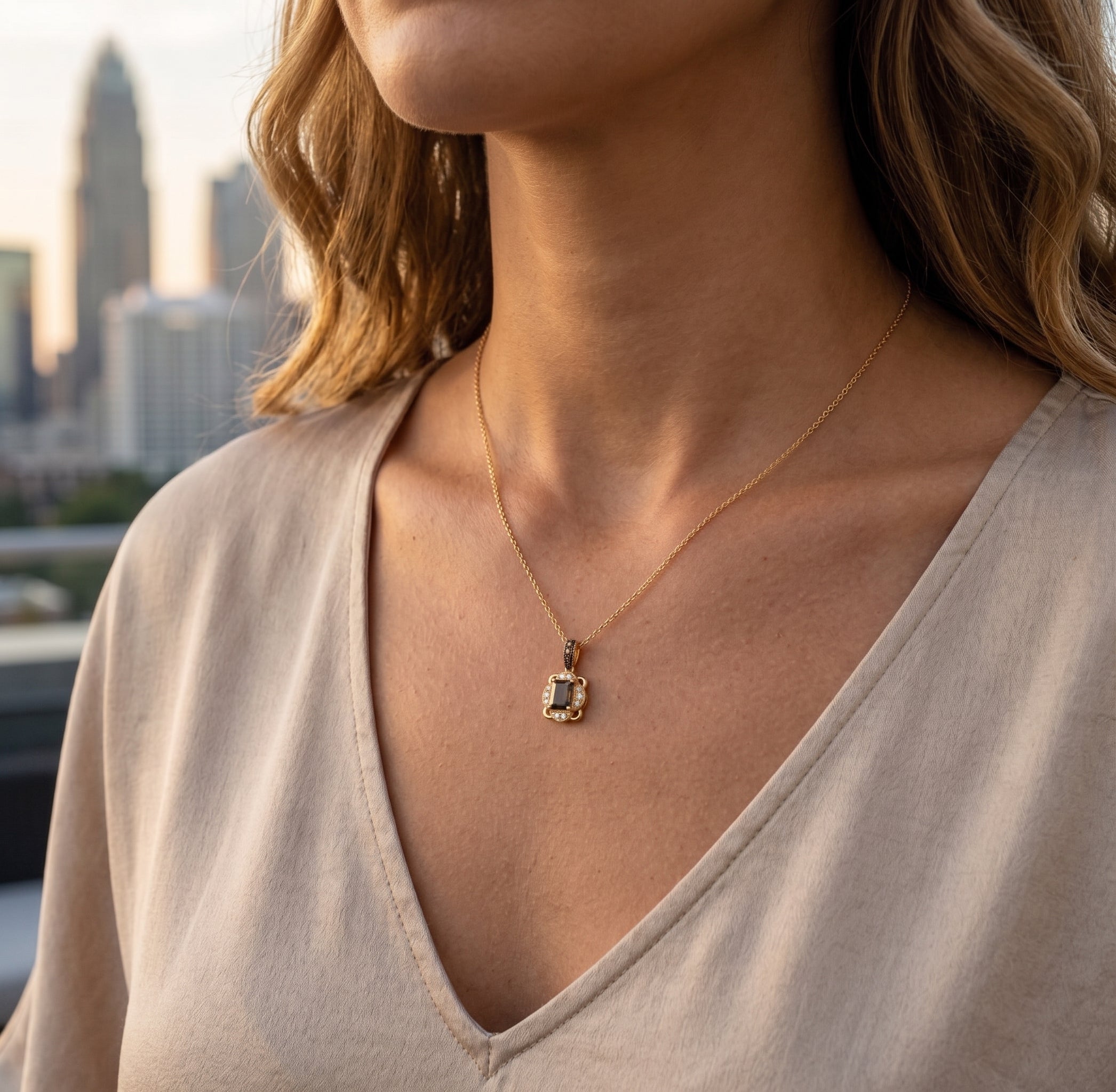 LeVian | Smoky Quartz & Diamond Halo Pendant | 14K Yellow Gold | WJSA 35 - Brownee Jewelers