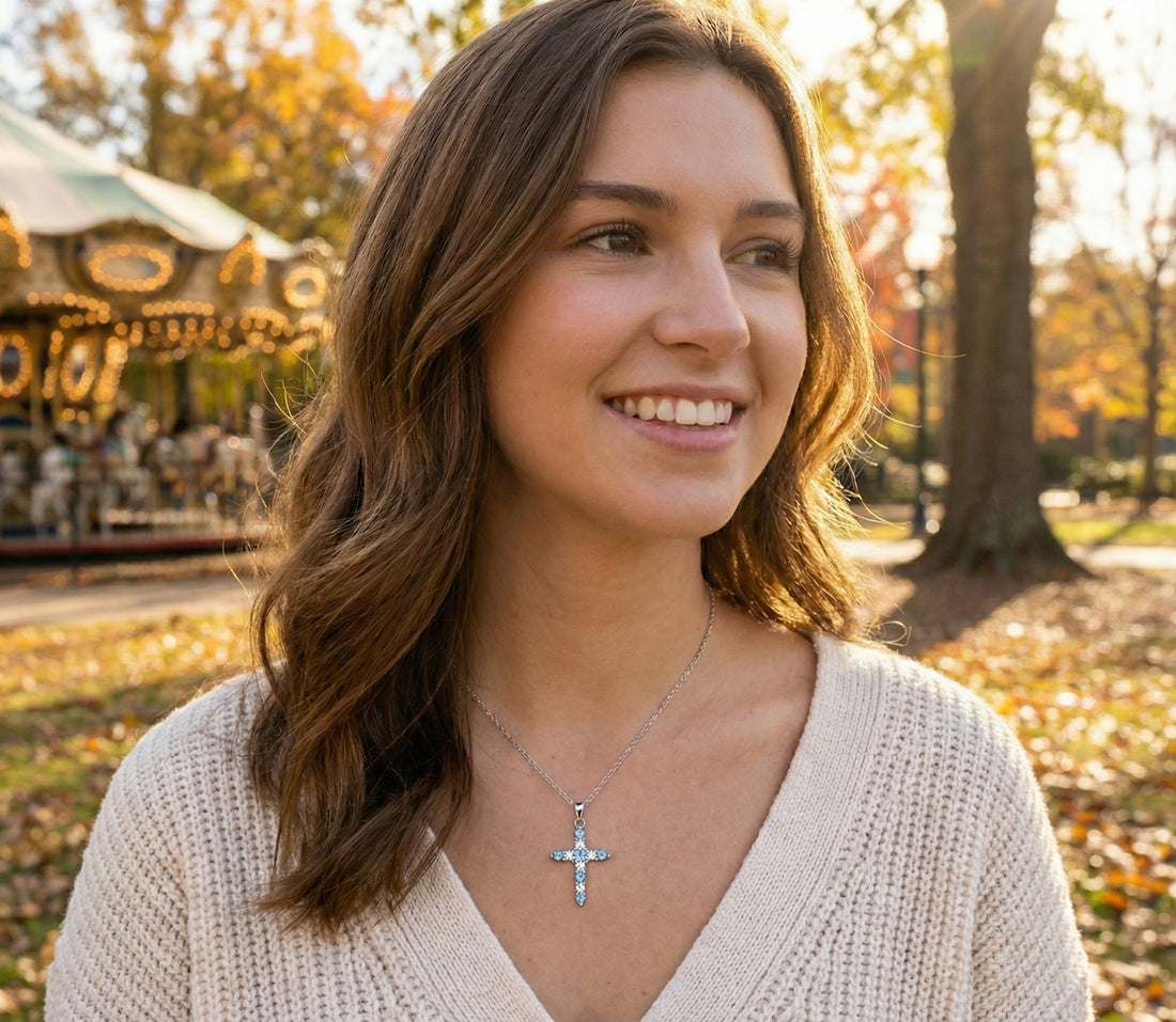 Lafonn December Birthstone Blue Topaz Cross Necklace