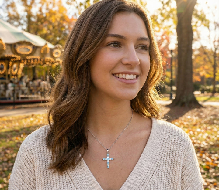 Lafonn December Birthstone Blue Topaz Cross Necklace