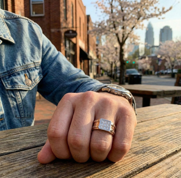 Princess Cut Diamond Signet Ring | 0.51 ctw | 18K Rose & White Gold Ring | Invisible Set - Brownee Jewelers