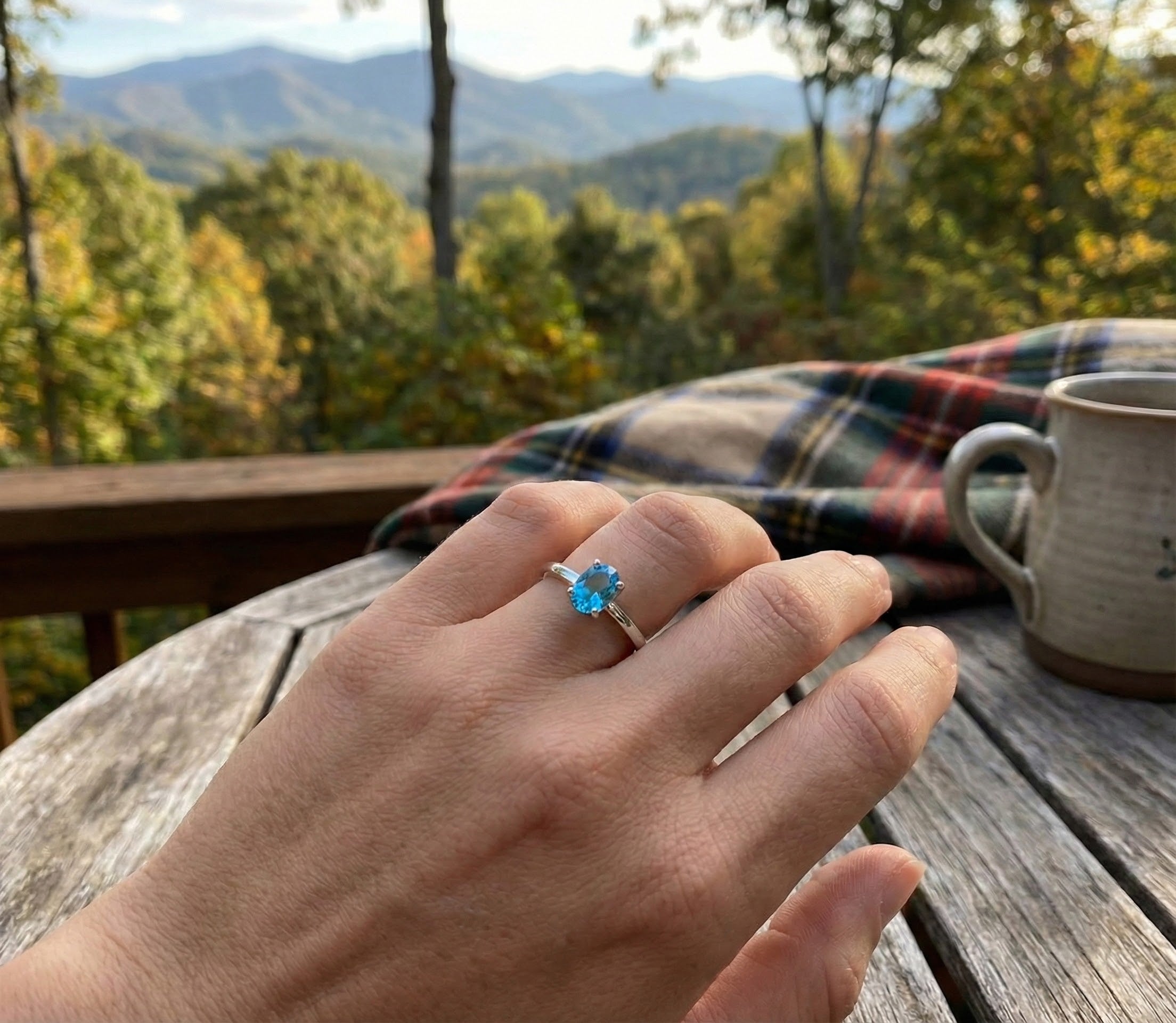 Oval Blue Topaz Solitaire Ring | 14K White Gold | 8×6 mm | Size 7 | - Brownee Jewelers